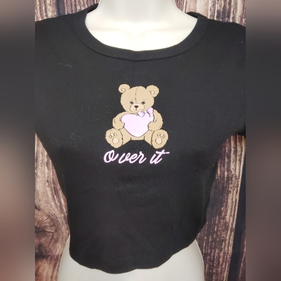 2 For $25! Fifth sun womens bear "over it" crop top in black size x-small - Picture 2 of 5